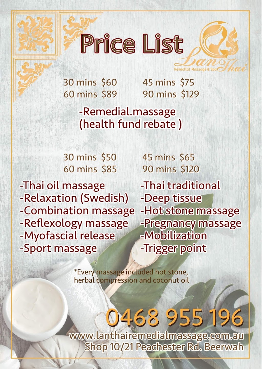 Lan Thai Remedial Massage and Spa |  | Shop10/21 Peachester Rd, Beerwah QLD 4519, Australia | 0468955196 OR +61 468 955 196