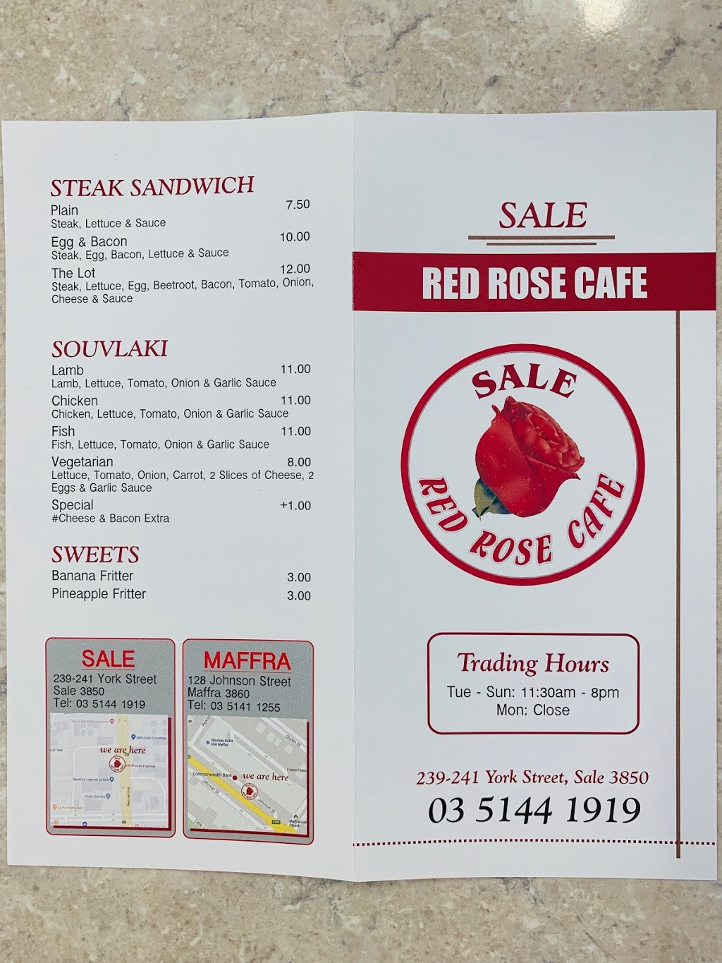 Sale Red Rose Cafe Fish n Chips | restaurant | 239 York St, Sale VIC 3850, Australia | 0351441919 OR +61 3 5144 1919