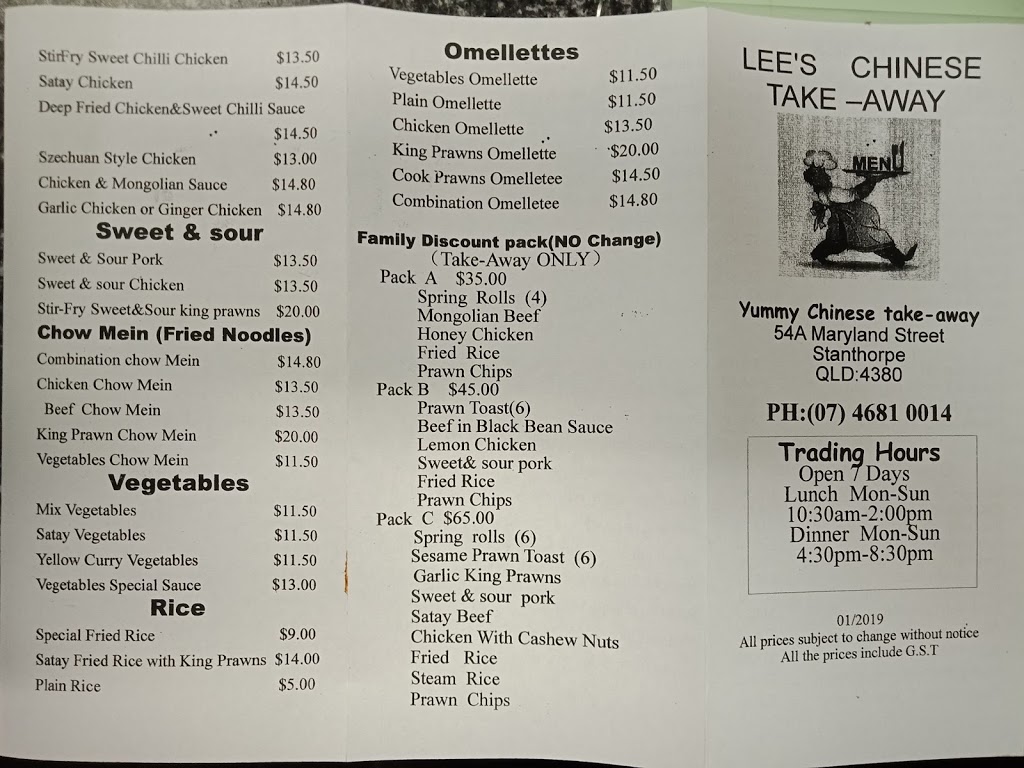 Lees Chinese Takeaway | 54A Maryland St, Stanthorpe QLD 4380, Australia | Phone: (07) 4681 0014