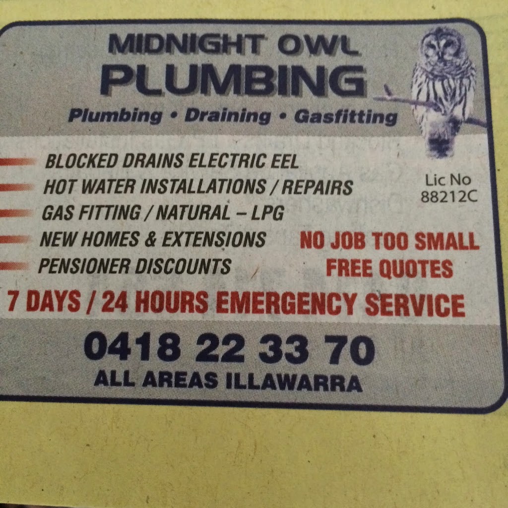 Midnight Owl Plumbing | 1 Beaurepaire Ave, Mount Warrigal NSW 2528, Australia | Phone: 0418 223 370