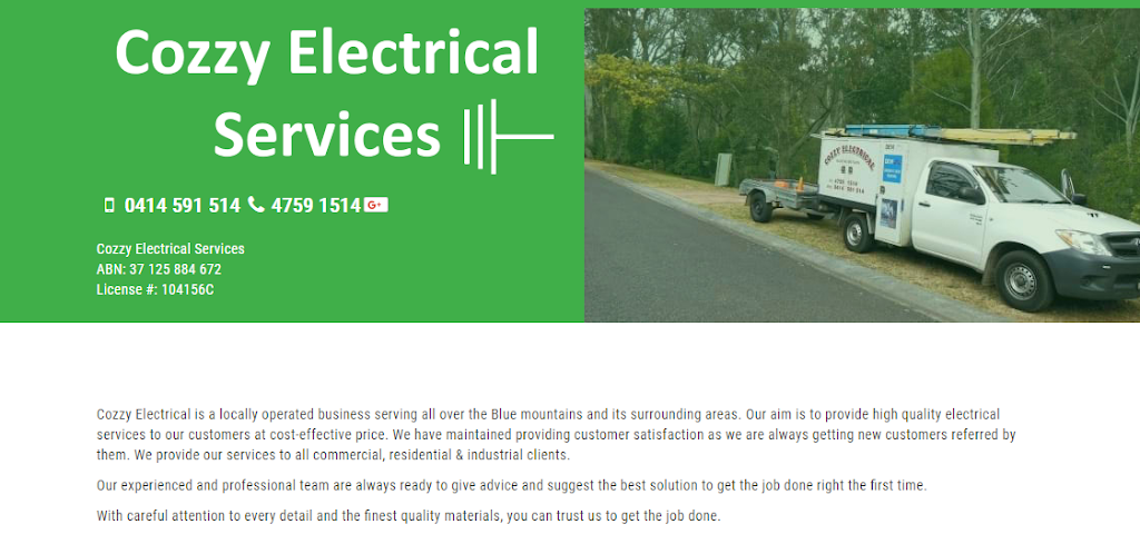 Cozzy Electrical | electrician | 3/9 Gregg St, Hazelbrook NSW 2779, Australia | 0247591514 OR +61 2 4759 1514