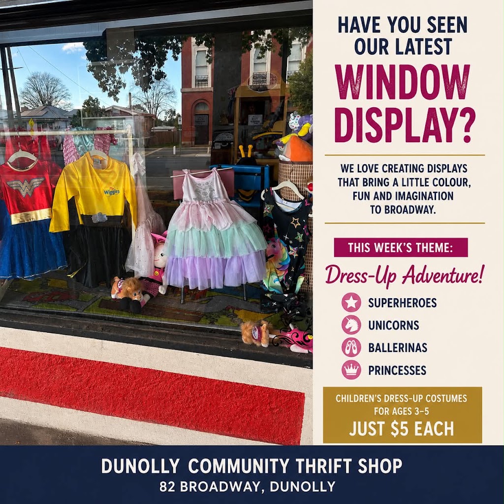 Dunolly Community Thrift Shop | 82 Broadway, Dunolly VIC 3472, Australia | Phone: 0477 085 275