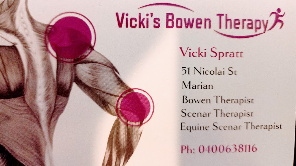 Vickis Bowen Therapy |  | 51 Nicolai St, Marian QLD 4753, Australia | 0400638116 OR +61 400 638 116