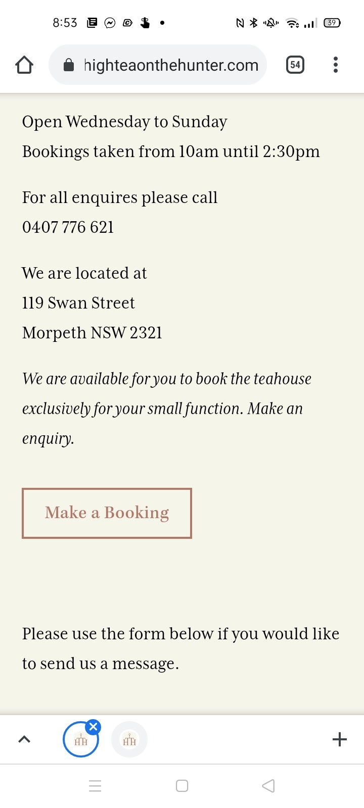 High Tea on the Hunter | cafe | 119 Swan St, Morpeth NSW 2321, Australia | 0407776621 OR +61 407 776 621