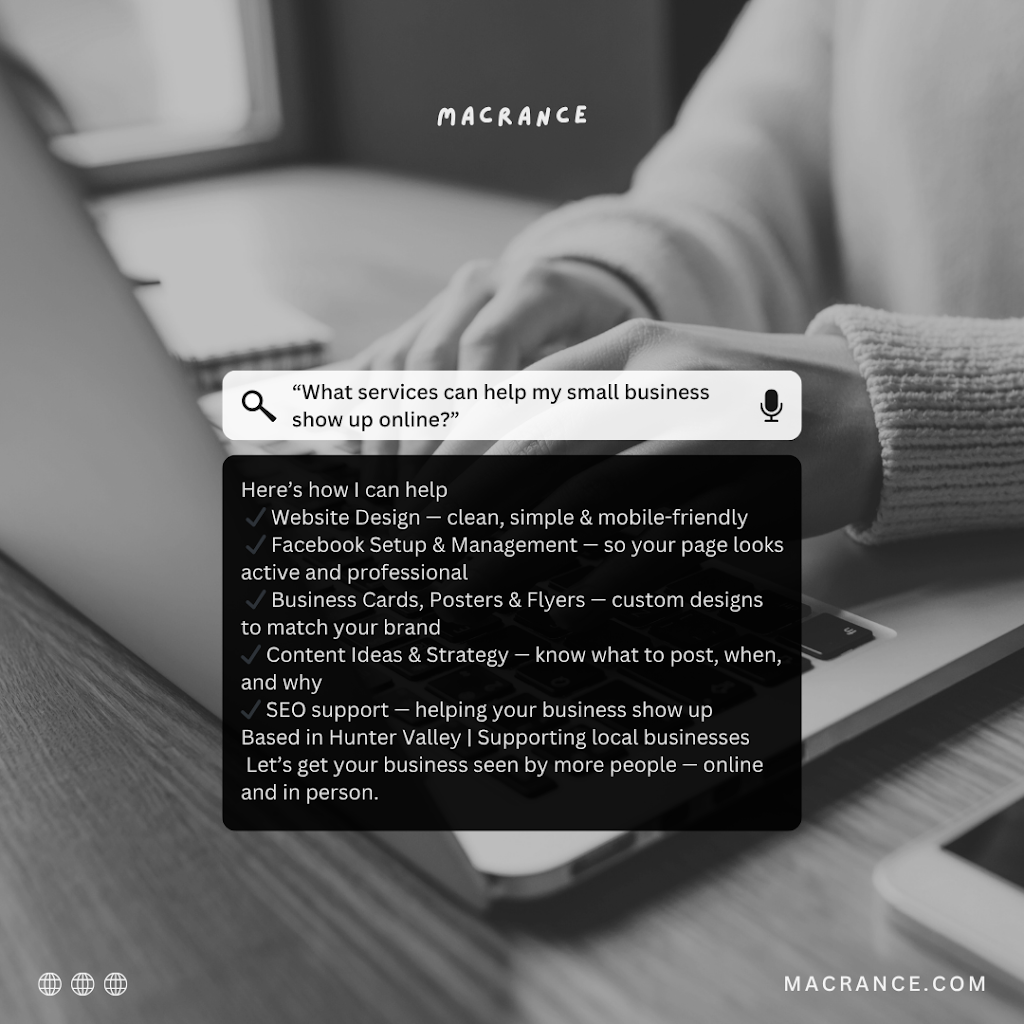 Macrance – Web Design, Social Media & Digital Design | 20C Orient St, Greta NSW 2334, Australia | Phone: 0401 047 666