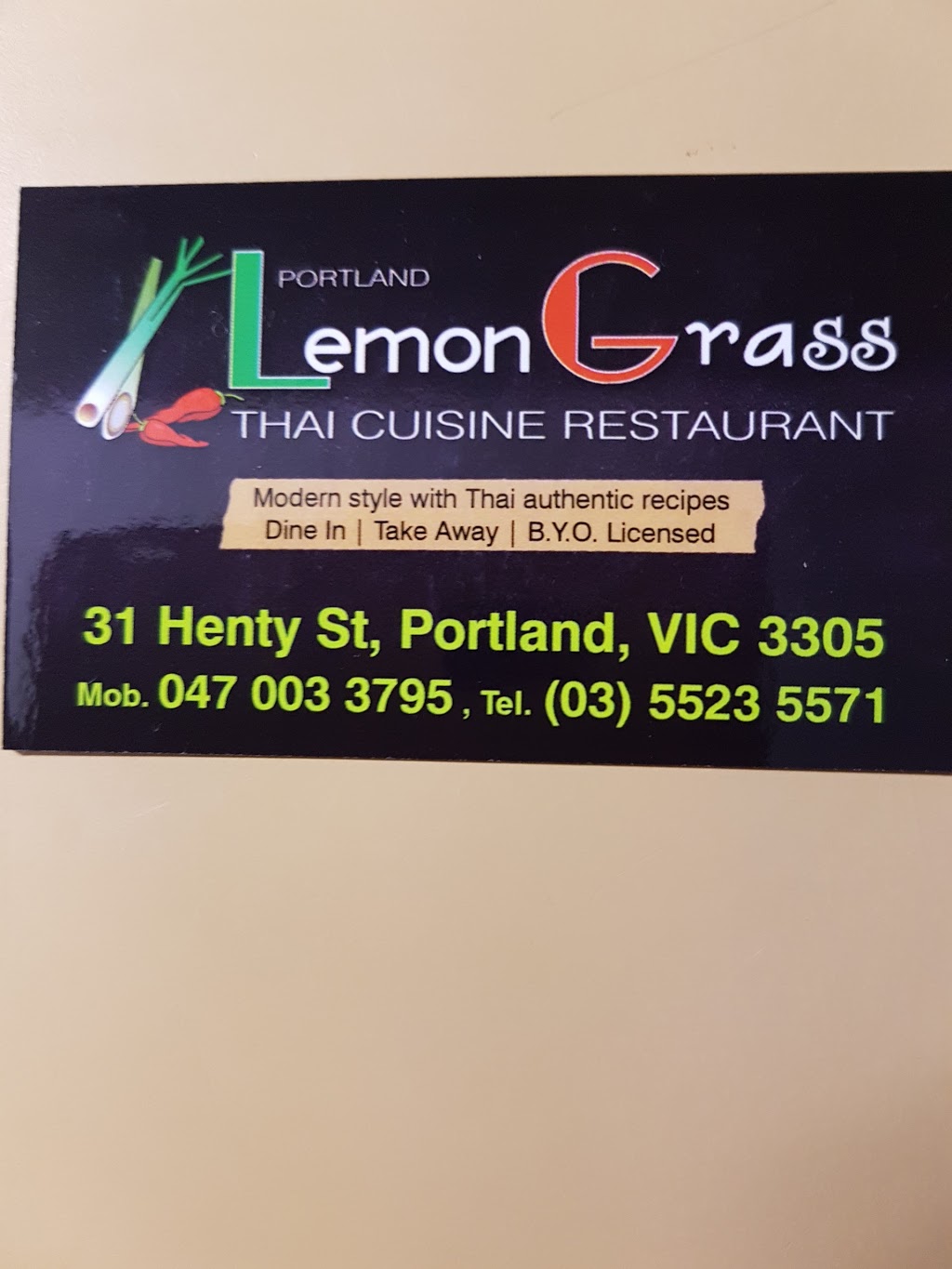 Lemongrass Thai Cuisine Restaurant | restaurant | 31 Henty St, Portland VIC 3305, Australia | 0355235571 OR +61 3 5523 5571