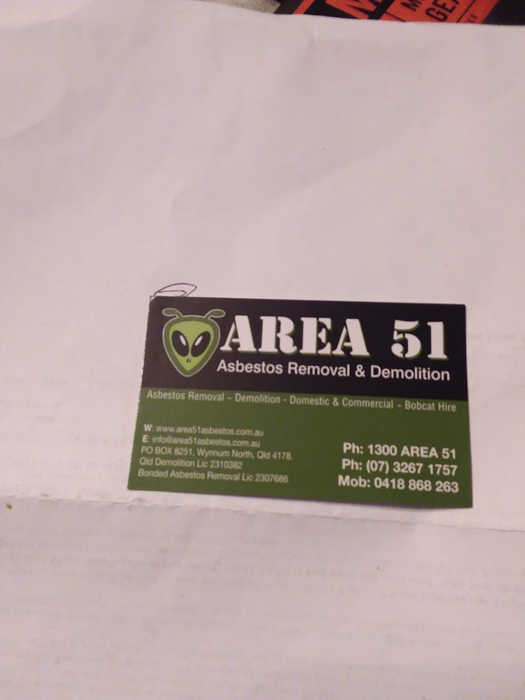 Area 51 Asbestos Removal & Demolition | 151 Elliott Rd, Banyo QLD 4104, Australia | Phone: (07) 3267 1757