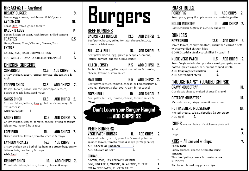 Backstreet Burgers & Espresso Bar | 10/1 Chancellor Village Blvd, Sippy Downs QLD 4556, Australia | Phone: (07) 5445 2252