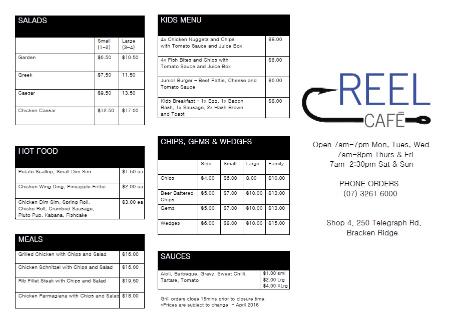 Reel Cafe | 4/250 Telegraph Rd, Bracken Ridge QLD 4017, Australia | Phone: (07) 3261 6000