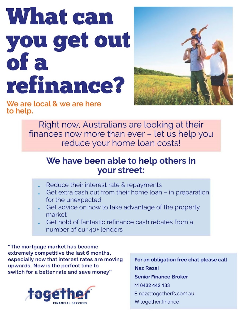 Naz Rezai - Together Financial Services | finance | 30 Lucid Cres, Clyde VIC 3978, Australia | 0432442133 OR +61 432 442 133