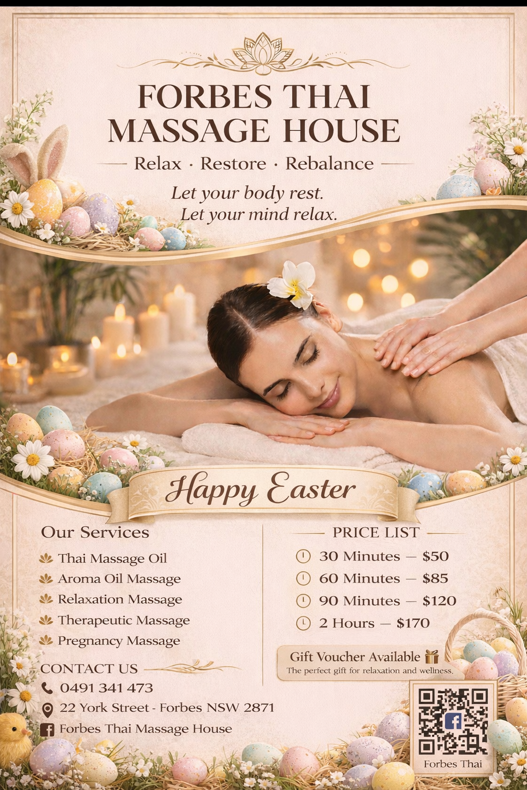 Forbes Thai Masssge House | 22 York St, Forbes NSW 2871, Australia | Phone: 0491 341 473