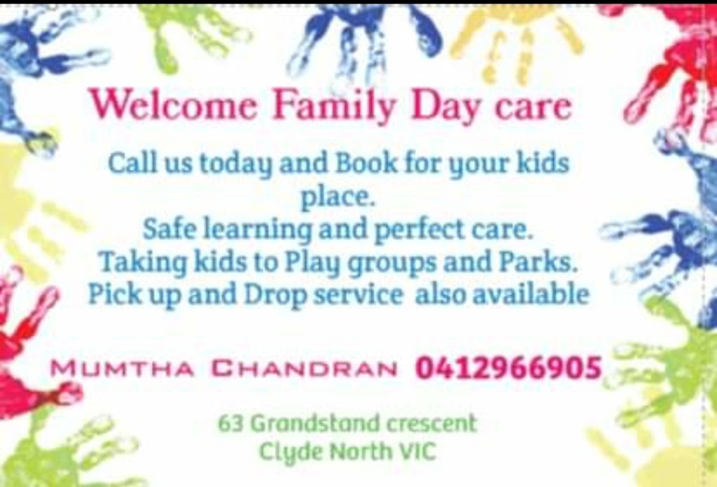 welcome family day care | 63 Grandstand Cres, Clyde North VIC 3978, Australia | Phone: 0412 966 905