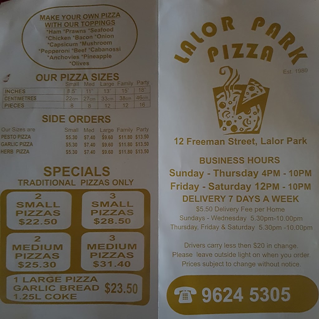Lalor Park Pizza | meal takeaway | 10 Freeman St, Lalor Park NSW 2147, Australia | 0296245305 OR +61 2 9624 5305