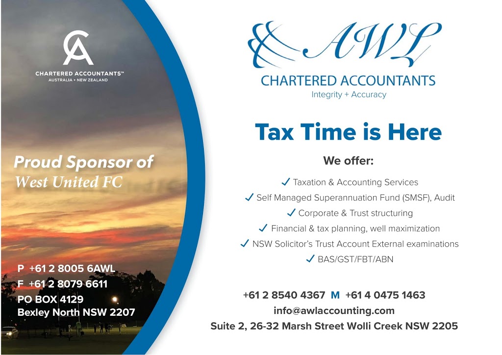 AWL Chartered Accountants | Suite 2/26-32 Marsh St, Wolli Creek NSW 2205, Australia | Phone: (02) 8005 6295