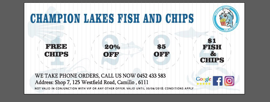 champions lake fish and chips | Shop 7/125 Westfield Rd, Camillo WA 6111, Australia | Phone: 0452 433 583