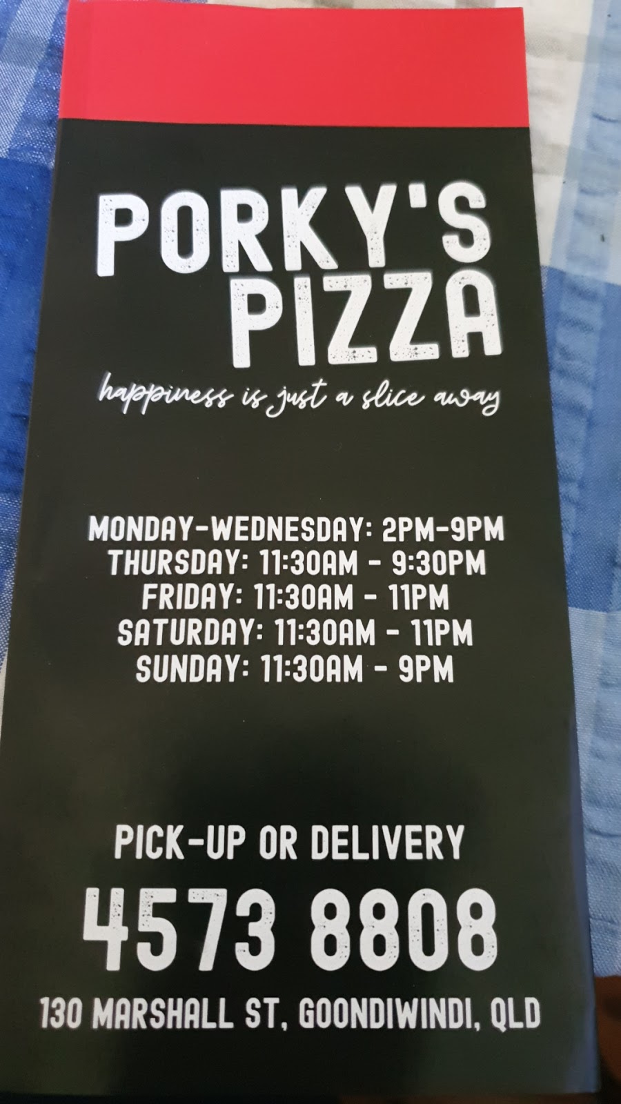 Porkys Pizza HQ | restaurant | 130 Marshall St, Goondiwindi QLD 4390, Australia | 0745738808 OR +61 7 4573 8808