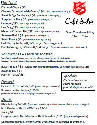 Cafe Salvos | cafe | 5 Viscount Slim Ave, Whyalla Norrie SA 5608, Australia | 0886457150 OR +61 8 8645 7150