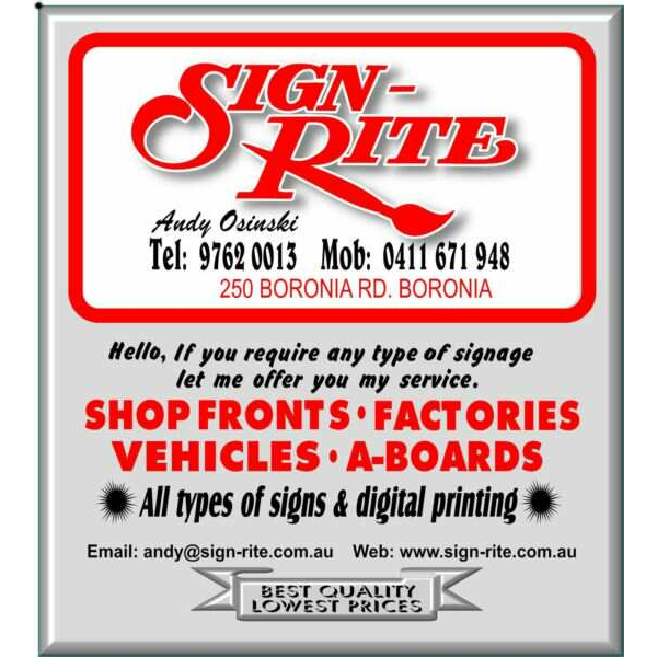 SIGN-RITE | 250 Boronia Rd, Boronia VIC 3155, Australia | Phone: (03) 9762 0013