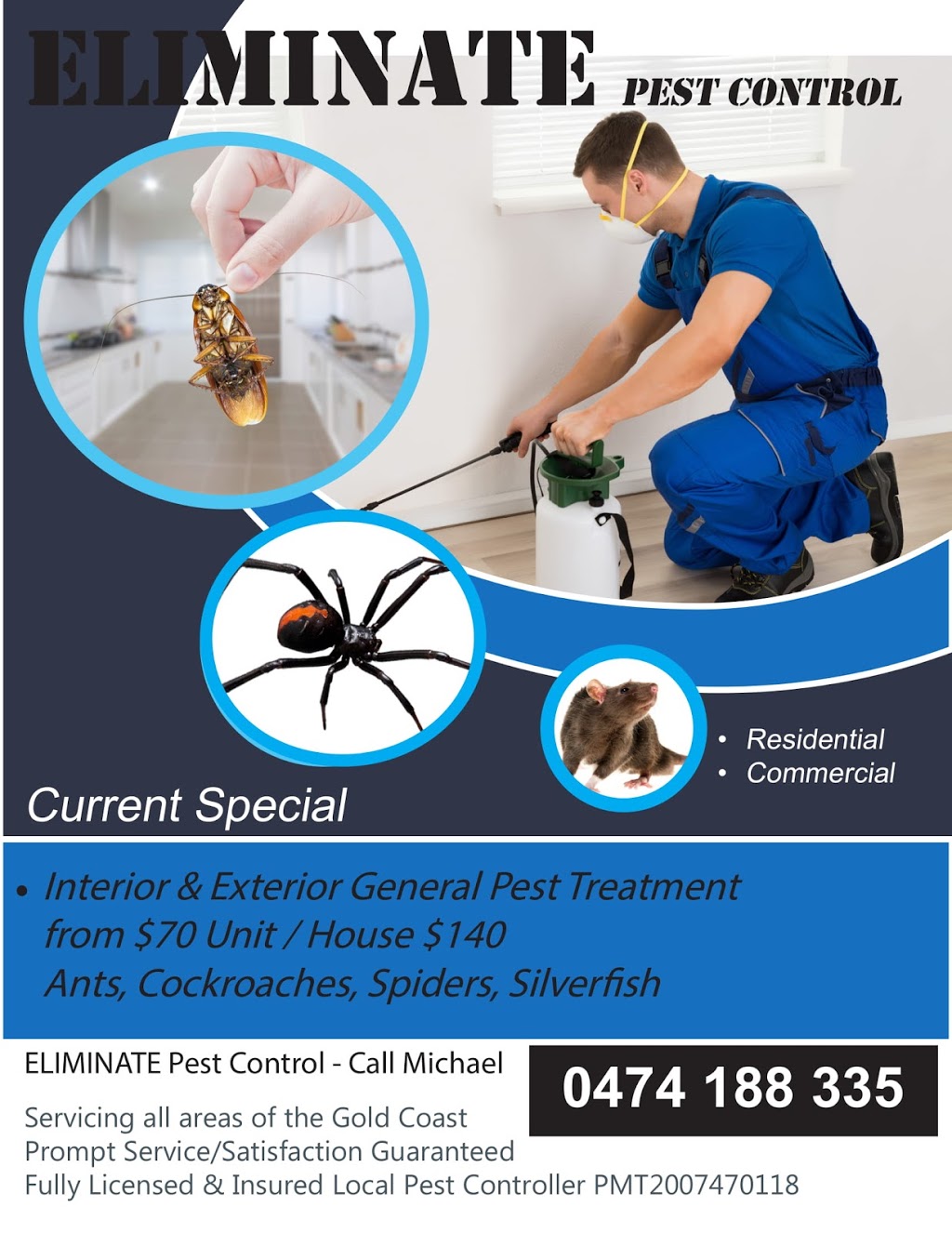 Eliminate Pest Control | home goods store | 27 Blackheath Terrace, Pacific Pines QLD 4211, Australia | 0474188335 OR +61 474 188 335