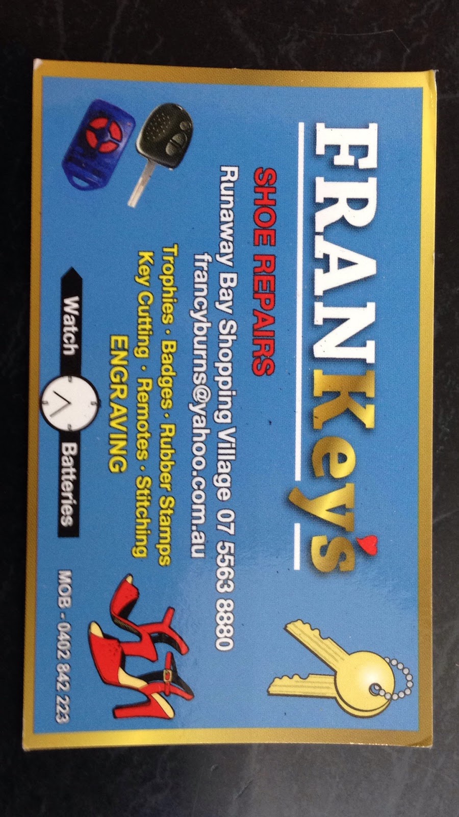Frankeys Shoe Repairs |  | 10/12 Lae Dr, Runaway Bay QLD 4216, Australia | 0755638880 OR +61 7 5563 8880