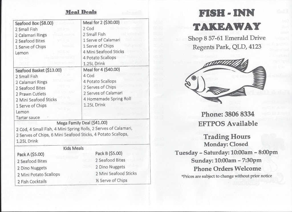 Fish Inn | restaurant | 8/57-61 Emerald Dr, Regents Park QLD 4118, Australia | 0738068334 OR +61 7 3806 8334