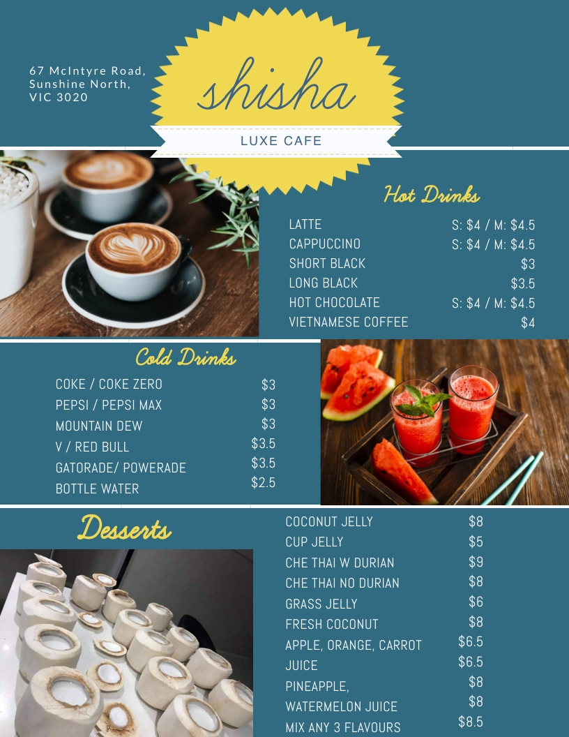 Shisha Luxe Cafe | cafe | 67 McIntyre Rd, Sunshine North VIC 3020, Australia | 0393121229 OR +61 3 9312 1229