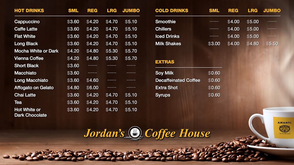 Jordans Coffee House | Jordan Springs Woolworths Shopping Centre, Jordan Springs Blvd, Jordan Springs NSW 2747, Australia | Phone: (02) 4730 3375
