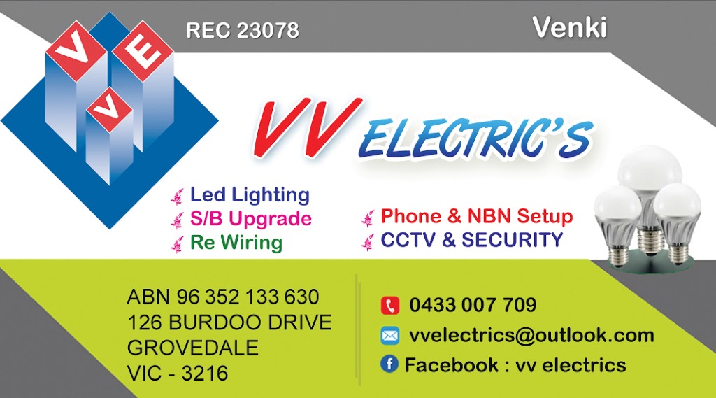 VV Electrics | electrician | 126 Burdoo Dr, Grovedale VIC 3216, Australia | 0433007709 OR +61 433 007 709