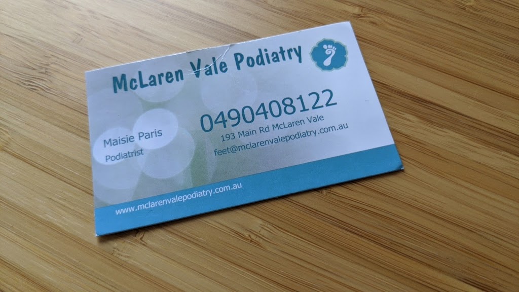 McLaren Vale Podiatry | doctor | 193 Main Rd, McLaren Vale SA 5171, Australia | 0490408122 OR +61 490 408 122