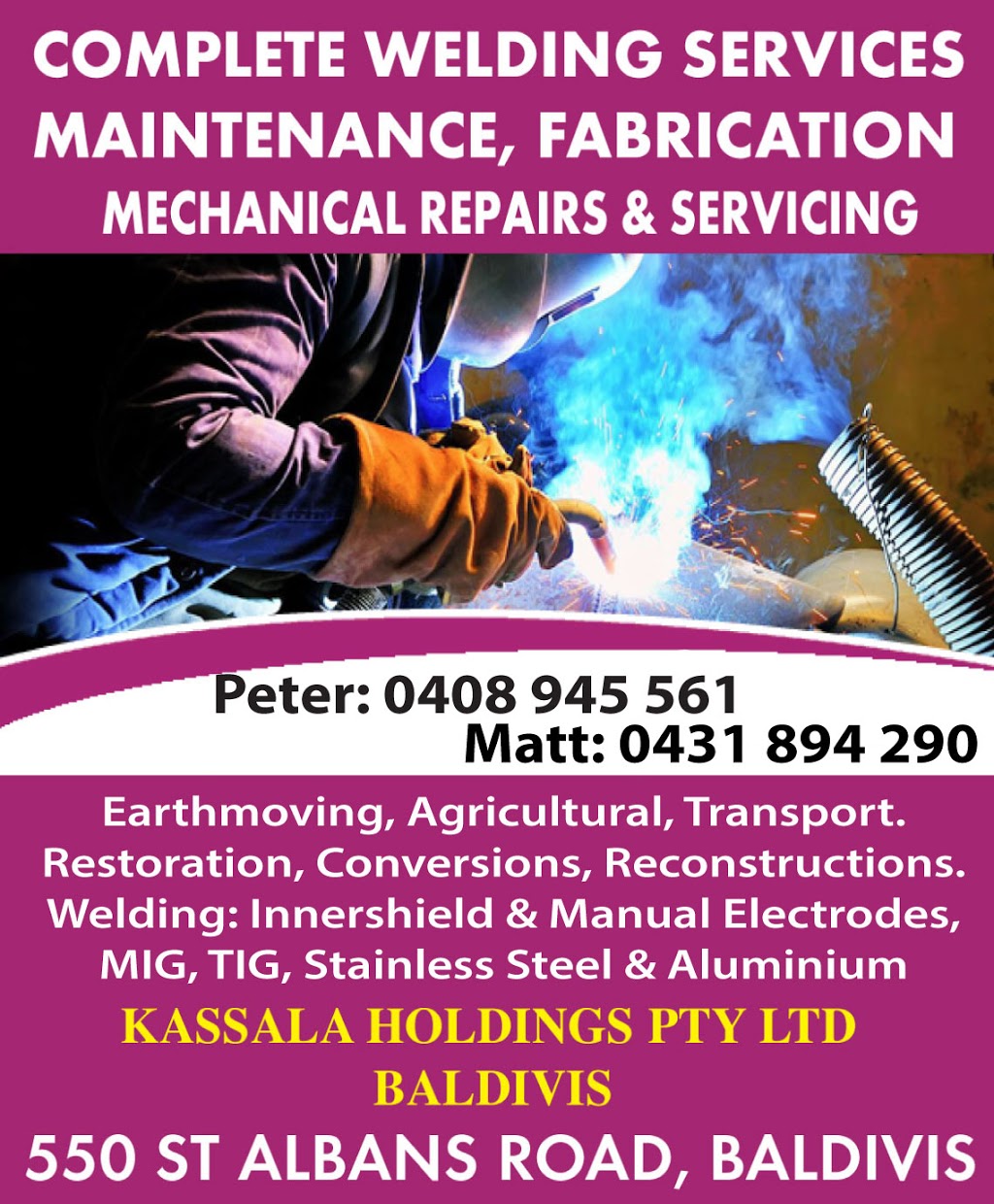 Kassala Holdings Pty Ltd. | 550 St Albans Rd, Baldivis WA 6171, Australia | Phone: 0408 945 561