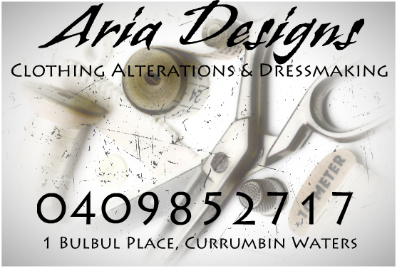 Aria Designs Clothing Alterations | clothing store | 1 Bulbul Pl, Currumbin Waters QLD 4223, Australia | 0409852717 OR +61 409 852 717