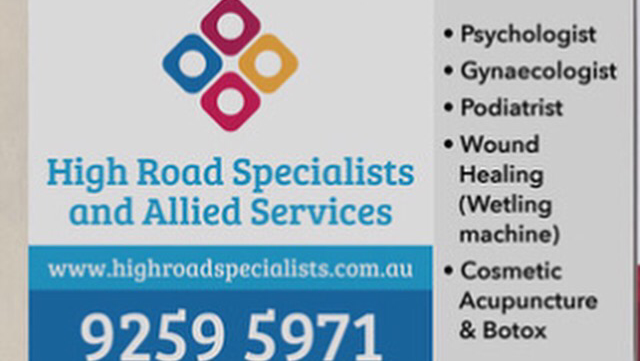 High Road Specialists & Allied Services | health | 38 Granville Way, Willetton WA 6155, Australia | 0892595971 OR +61 8 9259 5971
