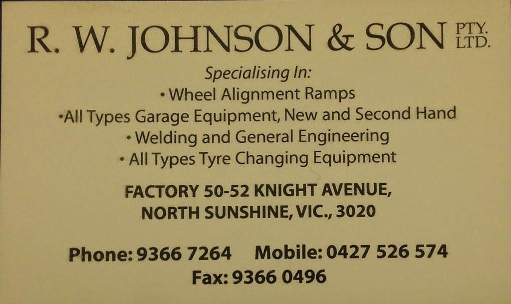 RW Johnson & Son | parking | 50 Knight Ave, Sunshine North VIC 3020, Australia | 0393667264 OR +61 3 9366 7264