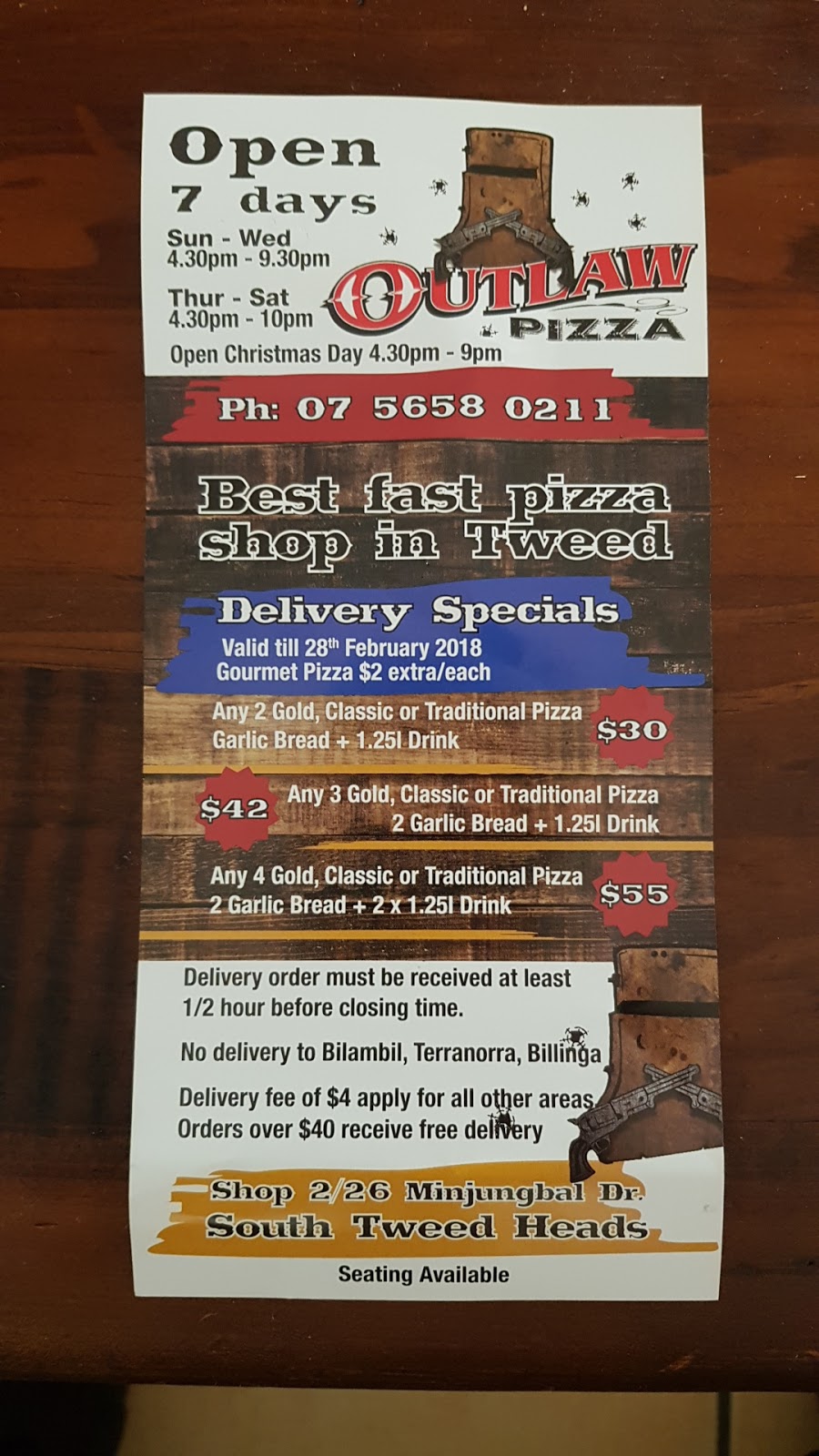 Outlaw Pizza | meal takeaway | shop 2/26 Minjungbal Dr, Tweed Heads South NSW 2486, Australia | 0756580211 OR +61 7 5658 0211