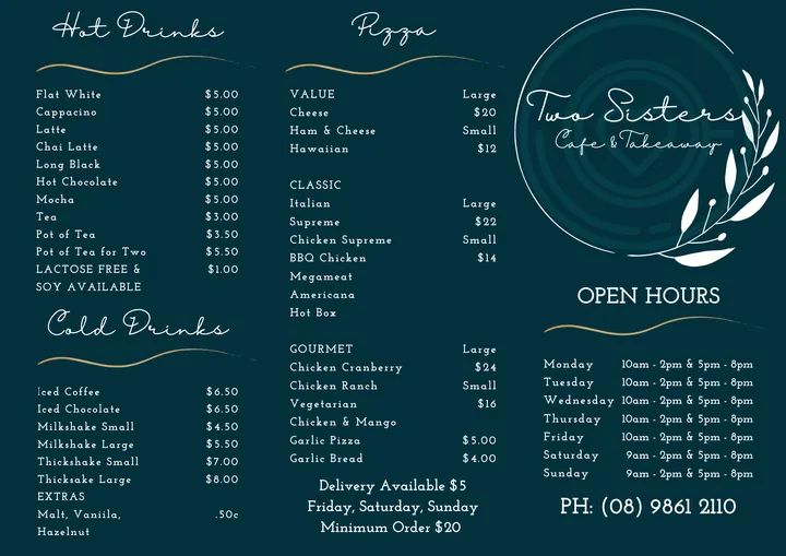 Two Sisters Cafe and Takeaway | 85 Tudor St, Wagin WA 6315, Australia | Phone: (08) 9861 2110