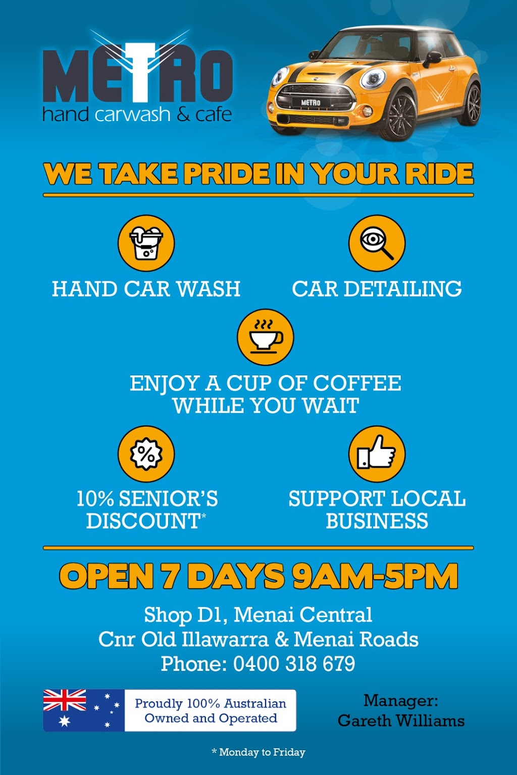 Menai Metro Hand Carwash and Cafe | car wash | 5/21 Carter Rd, Menai NSW 2234, Australia | 0285028037 OR +61 2 8502 8037