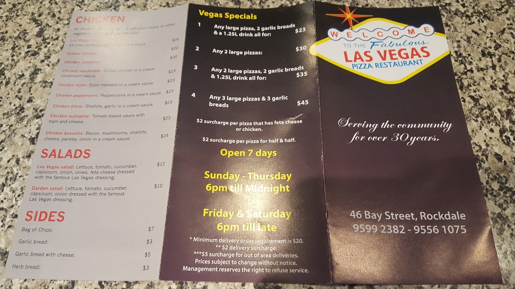 Las Vegas Pizza Restaurant | restaurant | 46/46 Bay St, Rockdale NSW 2216, Australia | 0295561075 OR +61 2 9556 1075