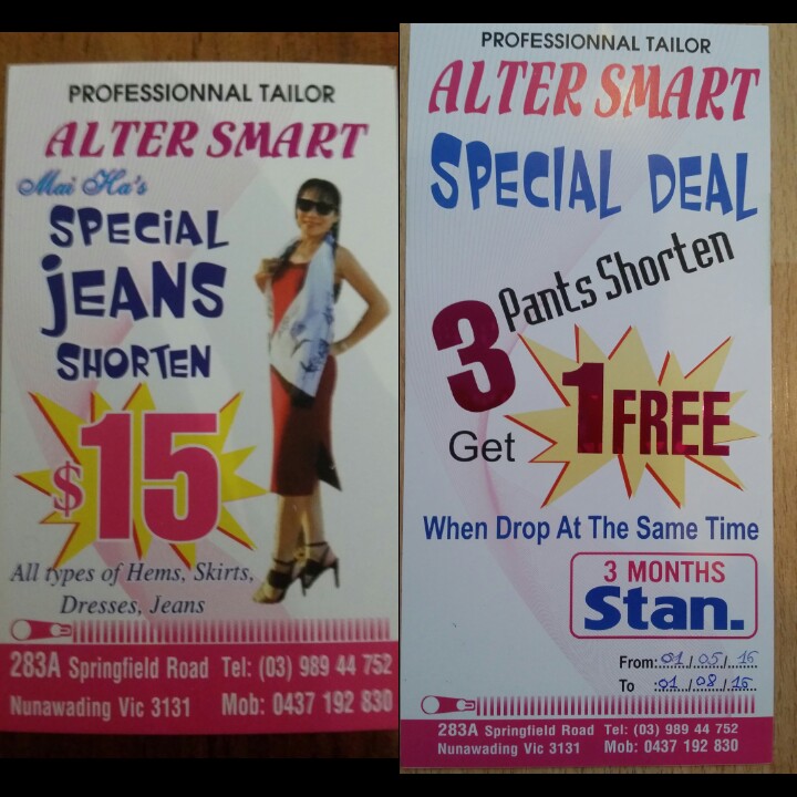 ALTER SMART Professional Tailor | 283A Springfield Rd, Nunawading VIC 3131, Australia | Phone: 0437 192 830