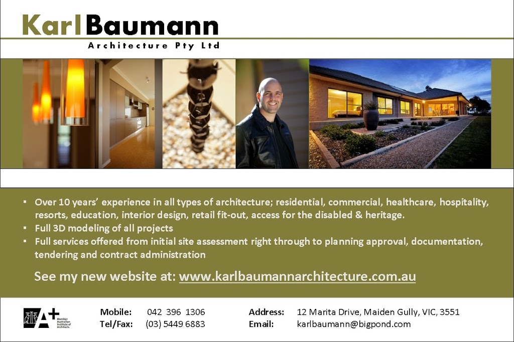 Karl Baumann Architecture | 12 Marita Dr, Maiden Gully VIC 3551, Australia | Phone: 0423 961 306