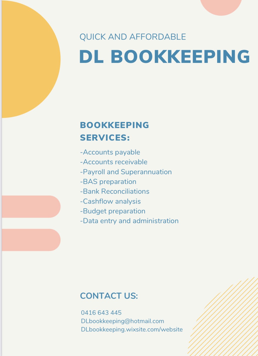 DL bookkeeping | accounting | 25 Alluvian Way, Carrum Downs VIC 3201, Australia | 0416643445 OR +61 416 643 445