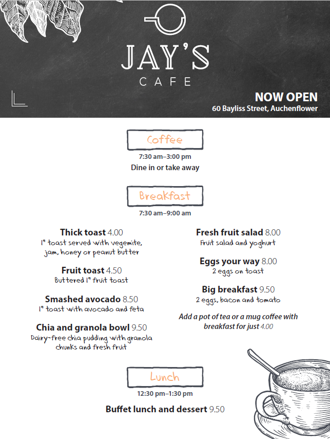 Jays Cafe | 60 Bayliss St, Auchenflower QLD 4066, Australia | Phone: (07) 3377 9819