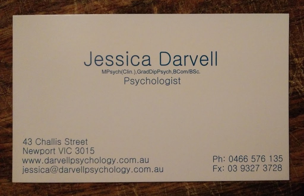 Jessica Darvell - Psychologist | health | 43 Challis St, Newport VIC 3015, Australia | 0466576135 OR +61 466 576 135