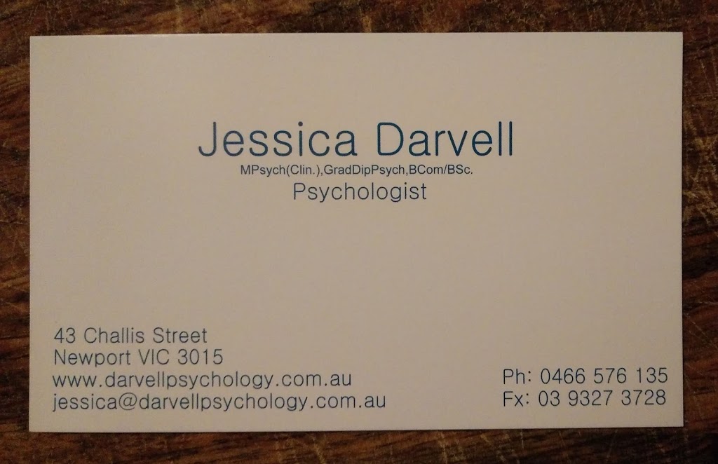 Jessica Darvell - Psychologist | 43 Challis St, Newport VIC 3015, Australia | Phone: 0466 576 135