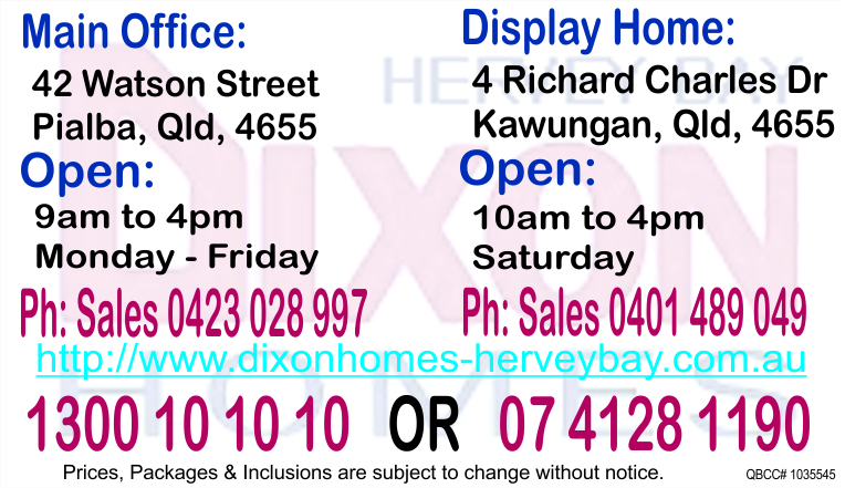 Dixon Homes Hervey Bay | real estate agency | 42 Watson St, Pialba, Hervey Bay QLD 4655, Australia | 1300101010 OR +61 1300 101 010