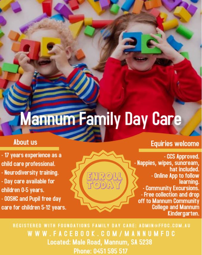 Mannum Family Day Care | Male Rd, Mannum SA 5238, Australia | Phone: 0451 595 517