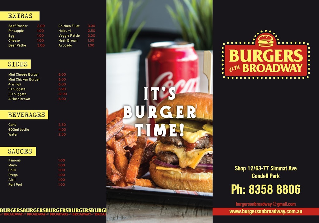 Burgers On Broadway | Shop 12/65-73 Simmat Ave, Condell Park NSW 2200, Australia | Phone: (02) 8974 1526