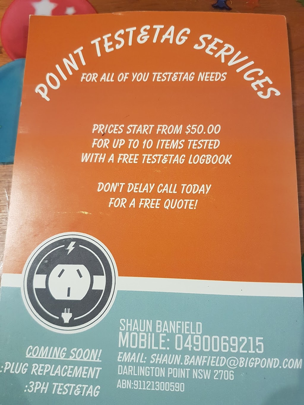 Point Test & Tag services | 18 Corbett St, Darlington Point NSW 2706, Australia | Phone: 0490 069 215