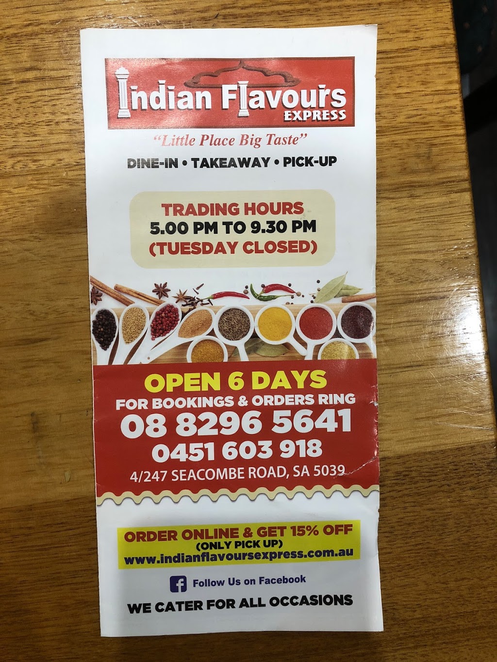Indian flavours express | restaurant | 247 Seacombe Rd, South Brighton SA 5048, Australia | 0882965641 OR +61 8 8296 5641