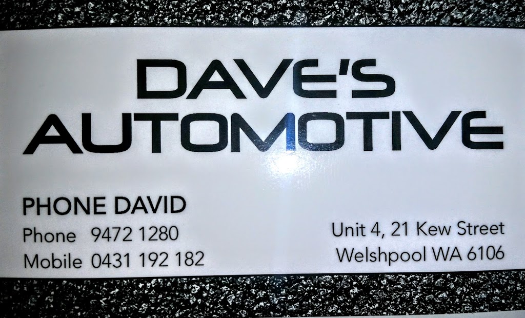 Daves Automotive | car repair | 21 Kew St, Welshpool WA 6106, Australia | 0894721280 OR +61 8 9472 1280
