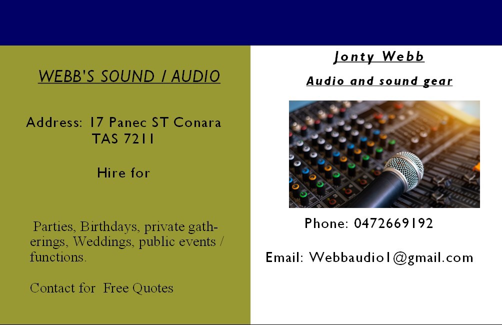 Webb’s Audio | 17 Panec St, Conara TAS 7211, Australia | Phone: 0472 669 192